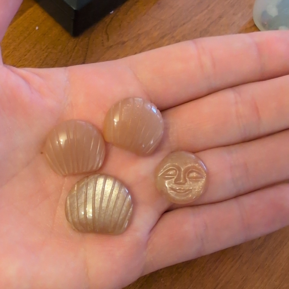 Carved Shell and Smiling Face Peach Moonstone